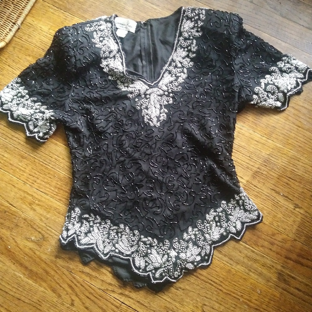 Beaded Vintage Top with Scalloped Edge